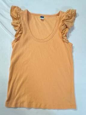 J693 Old Navy Ruffled Sleeve Ribbed Tank Top in Orange